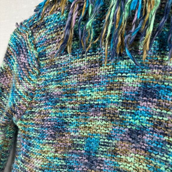 The Childrens Place Sweater Girls Blue Large Woven Fringe Duster Cardigan Y2K - Picture 8 of 9